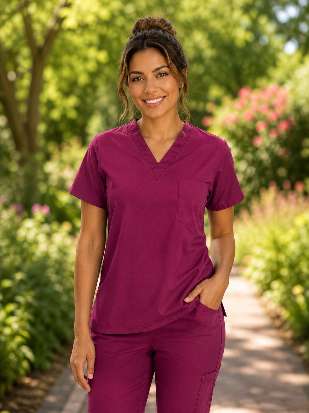 Black Star 610 Unisex Burgundy V-Neck Scrub Top Medical Uniform Size M New